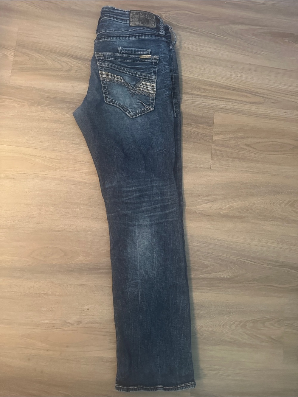 Salvage Men's Dark Blue Straight Jeans with Subtle Fade